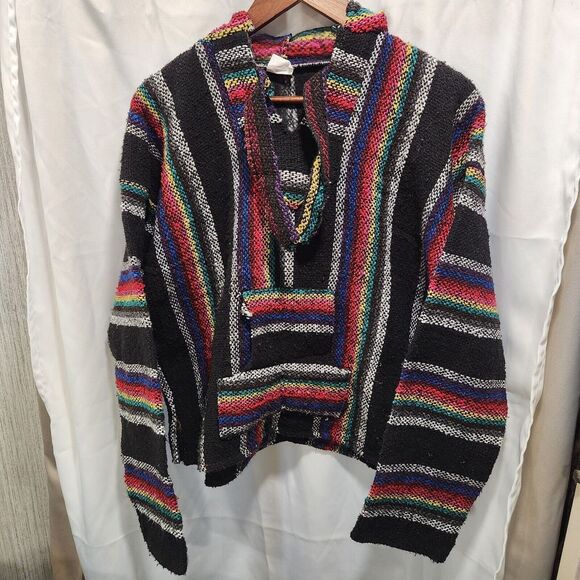 Other - Vel-Mex Mexican Poncho Rasta Hooded Sweatshirt Adult Large Black Hippie sz M